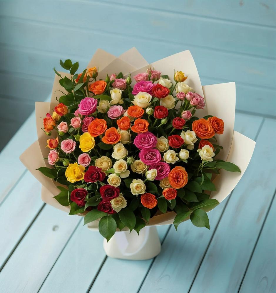 Букет Микс из разноцветных кустовых роз в Ботлихе