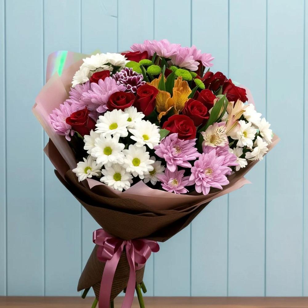 Букет цветов из: Розы, Хризантемы и Альстромерии в Ботлихе
