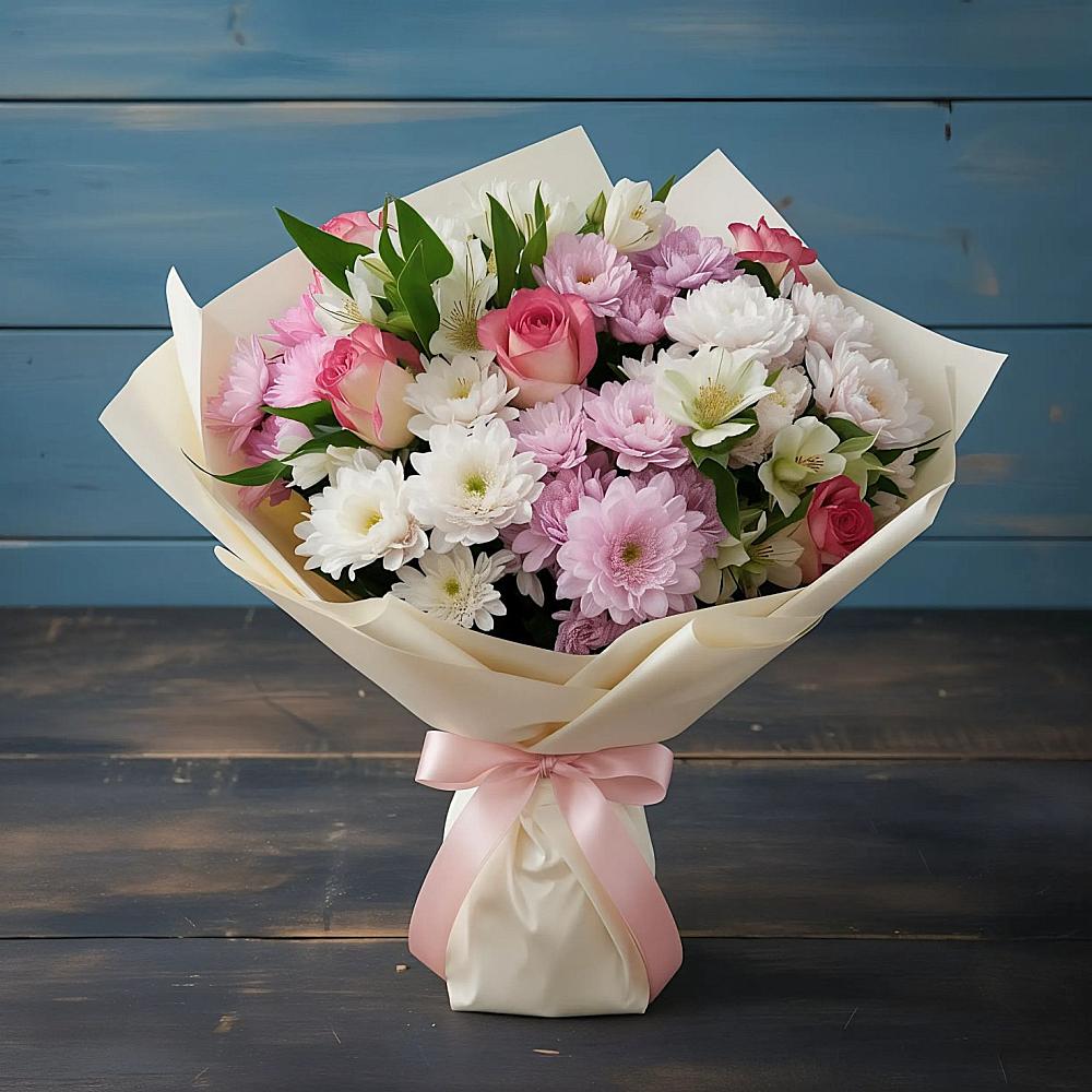 Букет цветов из: Хризантемы, Альстромерии и Розы в Ботлихе